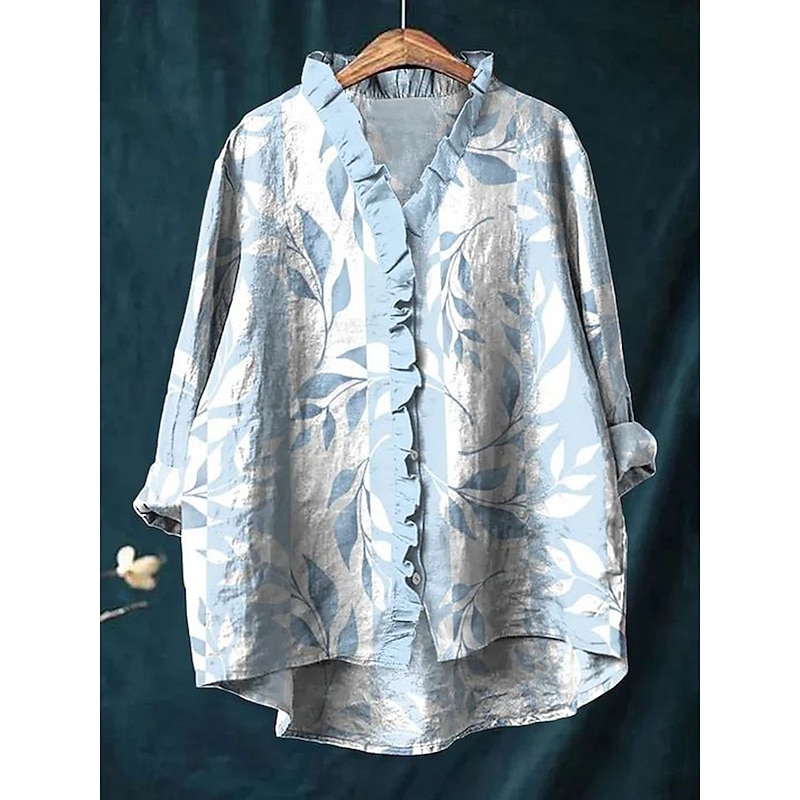 Women's Boho Shirt Graphic Animal Elegant Bohemia Active Long Sleeve Regular Tops Daily Holiday Going out Ruffle Blue Green Light Blue Summer Spring Fall3