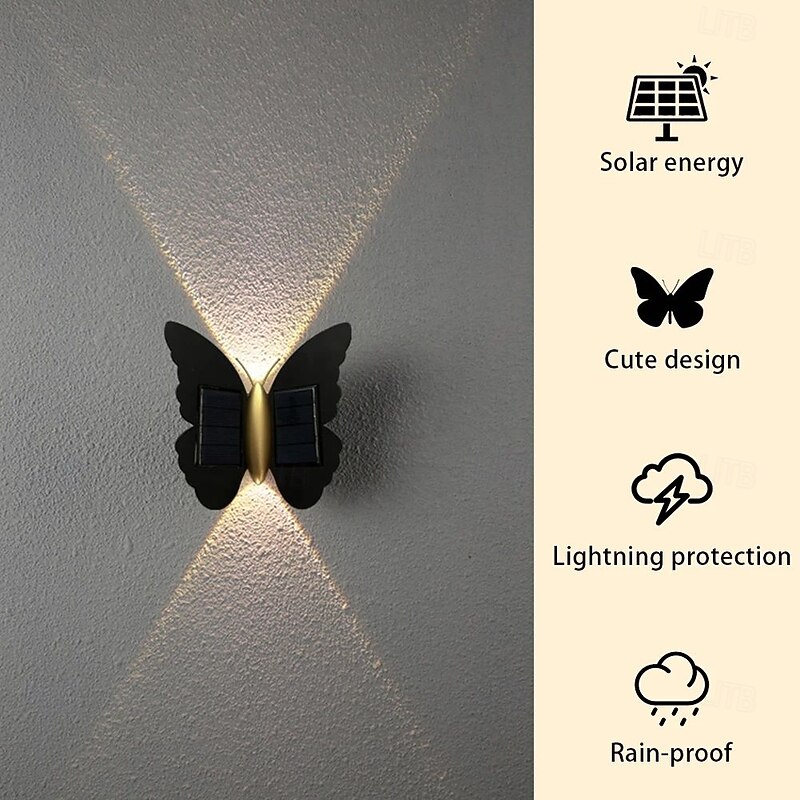Outdoor Solar Wall Lamp Butterfly Wall Washer Lamp Waterproof Simple Modern Stair Aisle Wall Lamp Courtyard Balcony Porch Landscape Decoration2