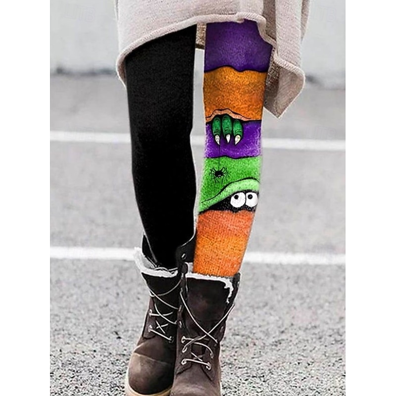 Women's Leggings Vacation Vintage Fashion Full Length High WaistPantsHalloween Graphic Skull Pumpkin Printing Soft Breathable Stretchy Outdoor Vacation Street Violet Black Orange Light Grey Summer3