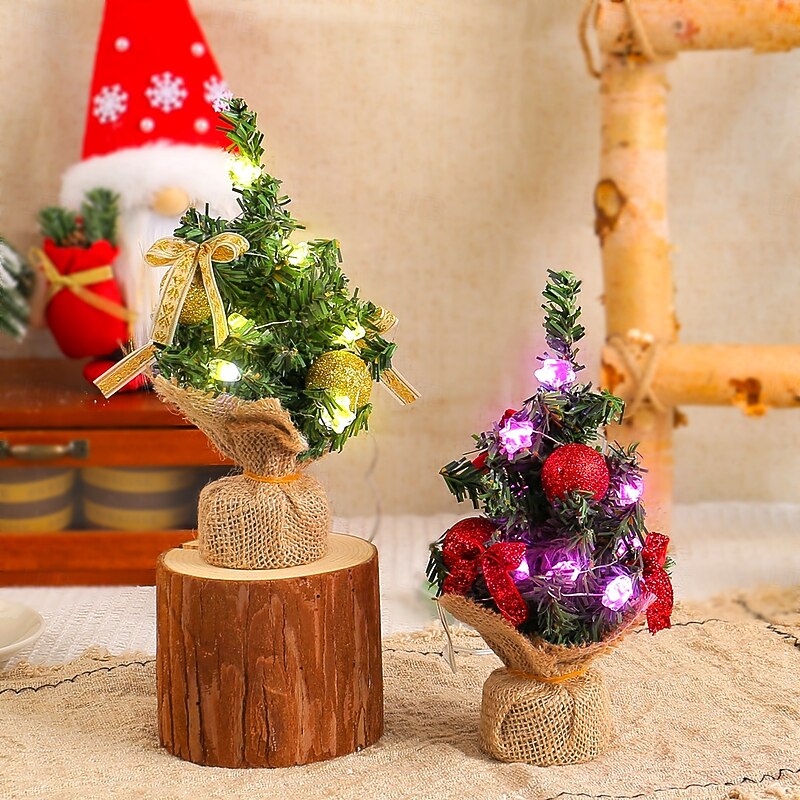 Christmas Mini Tree With Light Tabletop Desktop Artificial Christmas Tree Xmas Decor Small Festive Star Top Mini Tree Ornament Perfect Holiday Home Party Atmosphere Prop2