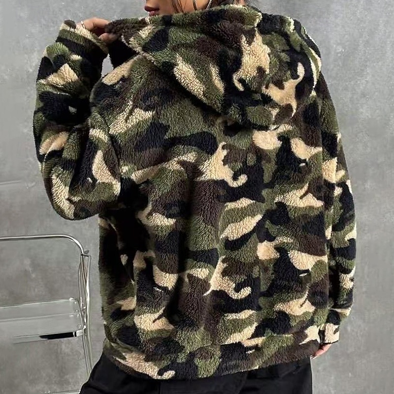 Women's Double Fuzzy Jacket Thick Warm Zip Up Long Sleeve Sports Camo / Camouflage Top For Outdoor Travel Vacation Activewear2