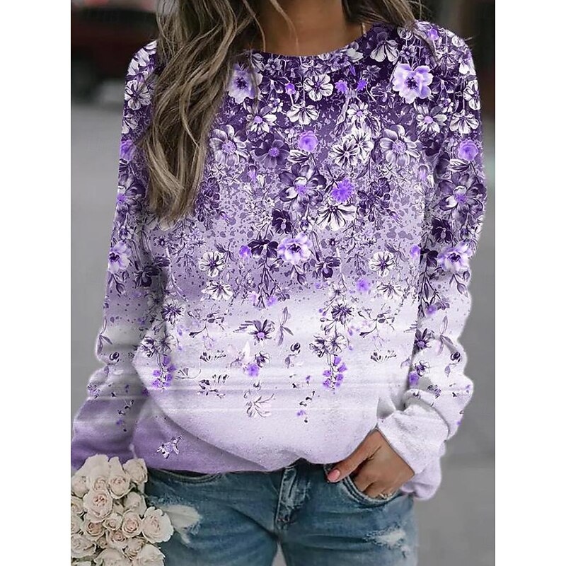 Women's Sweatshirts Floral Graphic Casual Long Sleeve Crew Neck Regular Tops Street Casual Holiday Print Yellow Pink Purple Spring Fall Winter2