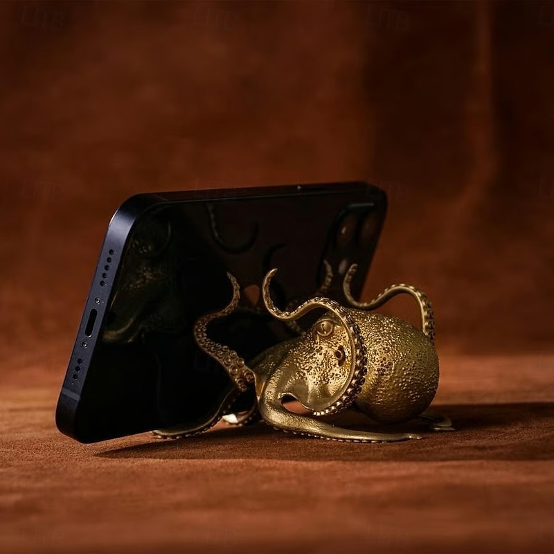 Octopus Holder Phone Stand Pen Holder Creative Gold Octopus Desk Organizer Multifunctional Mobile Phone Holder Lazy Viewing Stand For Watching Videos And Reading Books