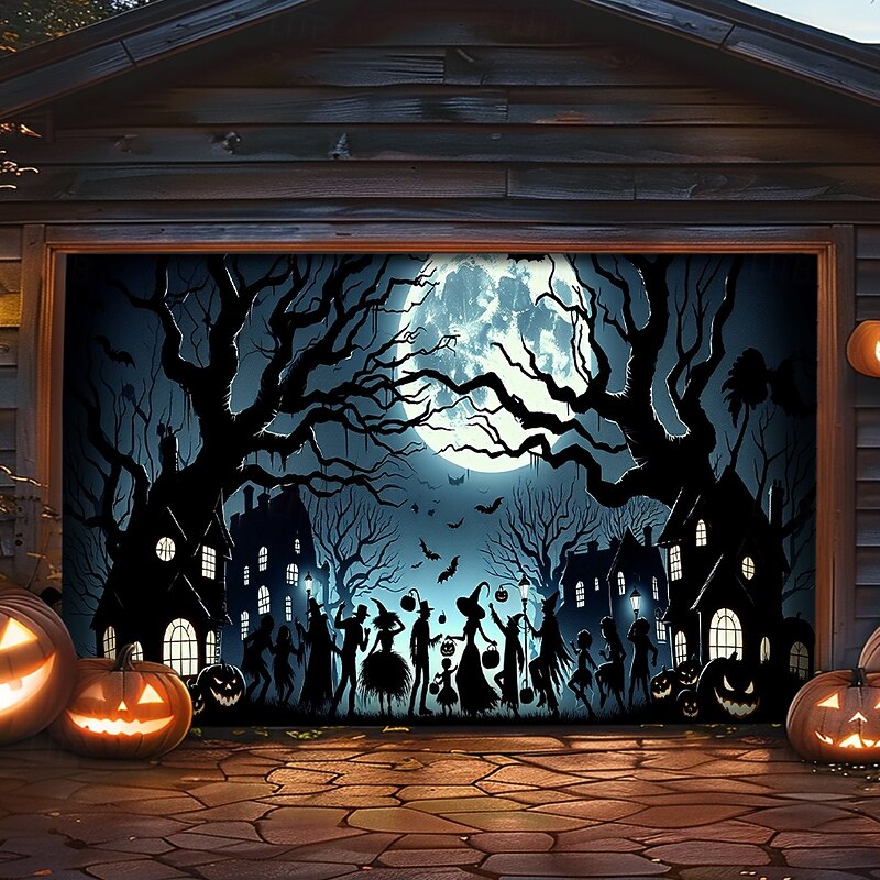 Halloween Tapestry Garage Door Cover Large Hanging Backdrop Castle Dark Punk Gothic Style Party Outdoor Shooting Backgrounds Front Door Home Decor