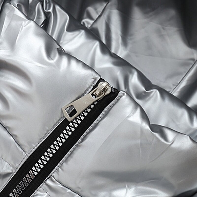 Men's Puffer Vest Vest Gilet Vacation Daily Date Fashion Casual Fall & Winter Pocket Polyester Warm Comfortable Solid Color Zipper Hooded Regular Fit Silver Black Red Dark Silver Vest4