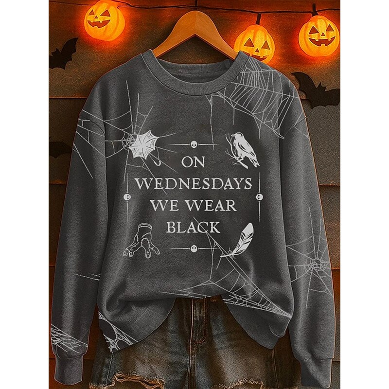 Halloween Women's Pullover Sweatshirt Spider Web Graphic Letter Fashion Casual Long Sleeve Crew Neck Regular Tops Street Dailywear Casual Print Black Purple Orange Gray Fall Winter4