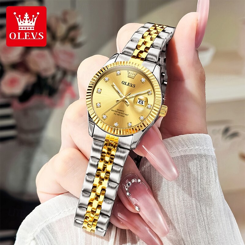 OLEVS Women Quartz Watch Minimalist Fashion Business Wristwatch Luminous Calendar Waterproof Decoration Alloy Watch