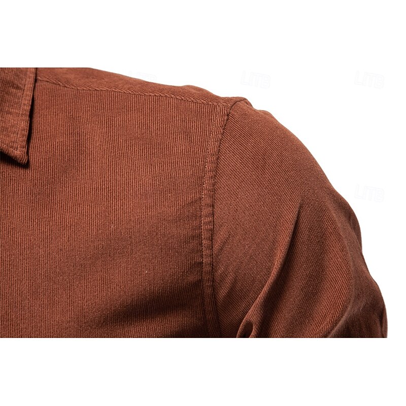 Men's Shirt Dark Navy Brown Army Green Long Sleeve Plain Shirt Collar School Formal Buttons Clothing Apparel Elegant Vintage Cool Daily3