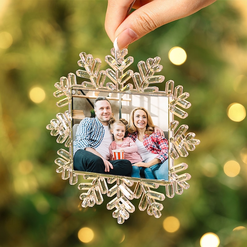 Personalized Christmas Photo Ornament Snowflake Frame Custom Acrylic Picture Gift Charm Xmas Tree Hanging Decor, Christmas Gift for Her/Him/Family4