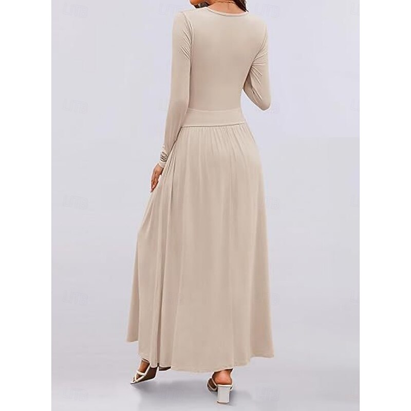 Women's Maxi Dress Sweater Dress A Line Dress Casual Daily Regular Fit Plain Long Sleeve Crew Neck Black Pink Red Brown Spring Fall Winter4