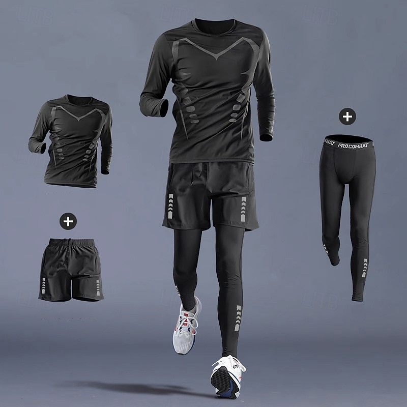 Men's Workout Suits 3 Piece Sports Set Solid Colored Clothing Suit Summer 1# 2# Basketball Running Yoga High Waist Quick Dry Short Sleeve Sport Activewear Micro-elastic Regular Fit