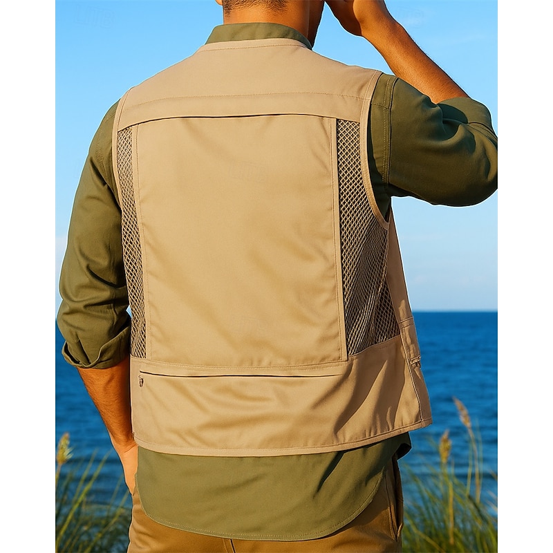 Men's Fishing Vest Hiking Vest Sleeveless Vest Outdoor Lightweight Breathable Zipper Multiple Pockets Polyester Black Army Green Red Hunting Fishing Climbing2