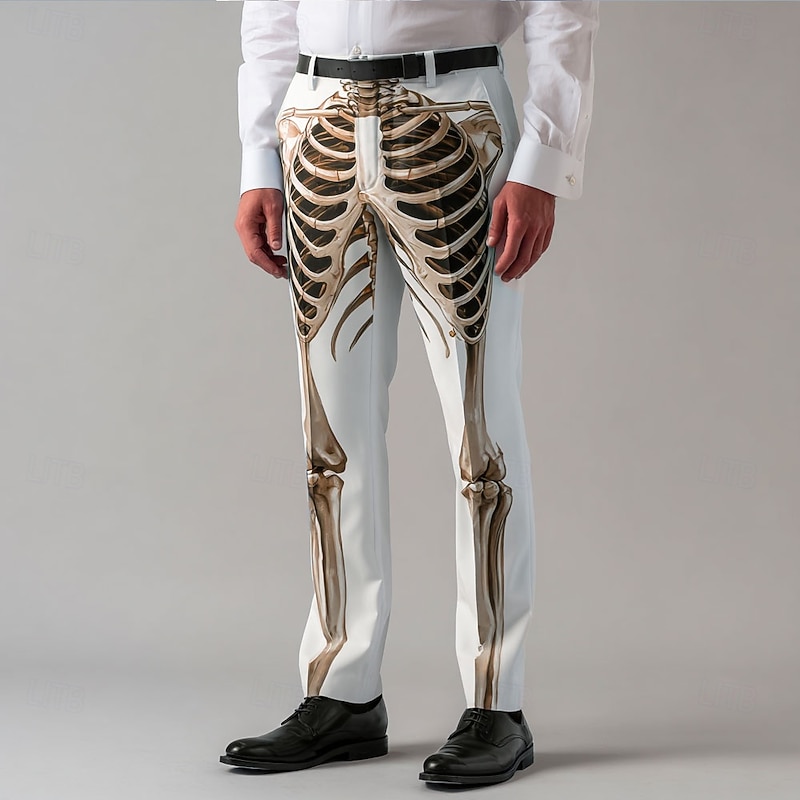Halloween Men's Skeleton Halloween Costumes Dress Pants Trousers Suit Pants Mid Waist Dark Punk Gothic Style Outdoor Vacation Casual Slim Fit Pants with Pockets Spring Fall 3D Print Blue Purple Brown