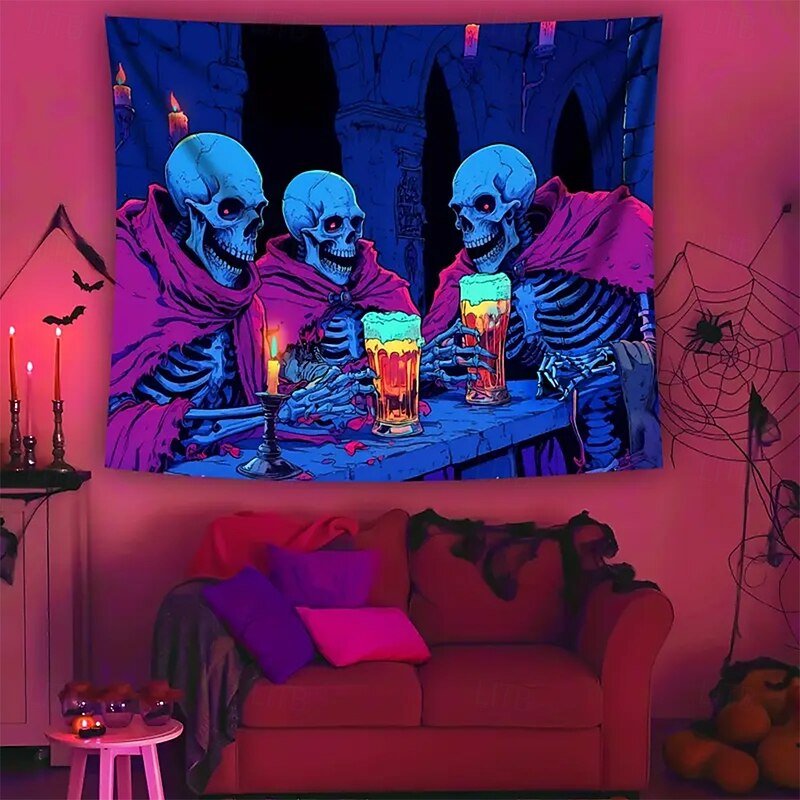 Halloween Tapestry Banners Blanket Skeleton Funny Psychedelic Party Dorm Shooting Backgrounds Home Decor2