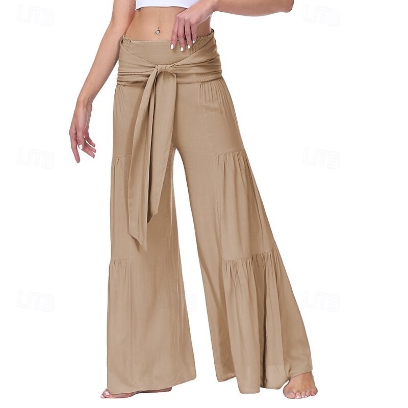 Women's Wide Leg Pants Causal Pants High Waist Outdoor Travel Bottoms Solid Color Apricot Black Green Cotton Fall Sports Activewear Loose Fit3