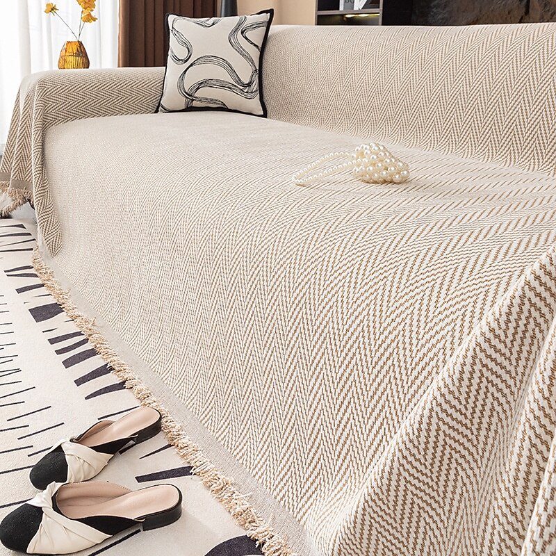 Striped Chenille Couch Cover for Pets, Pet Friendly Full-Cover Sofa Throw Blanket, Non-Slip Scratch Resistant Decorative Sofa Protector, Modern Simple Luxury Style for Living Room3