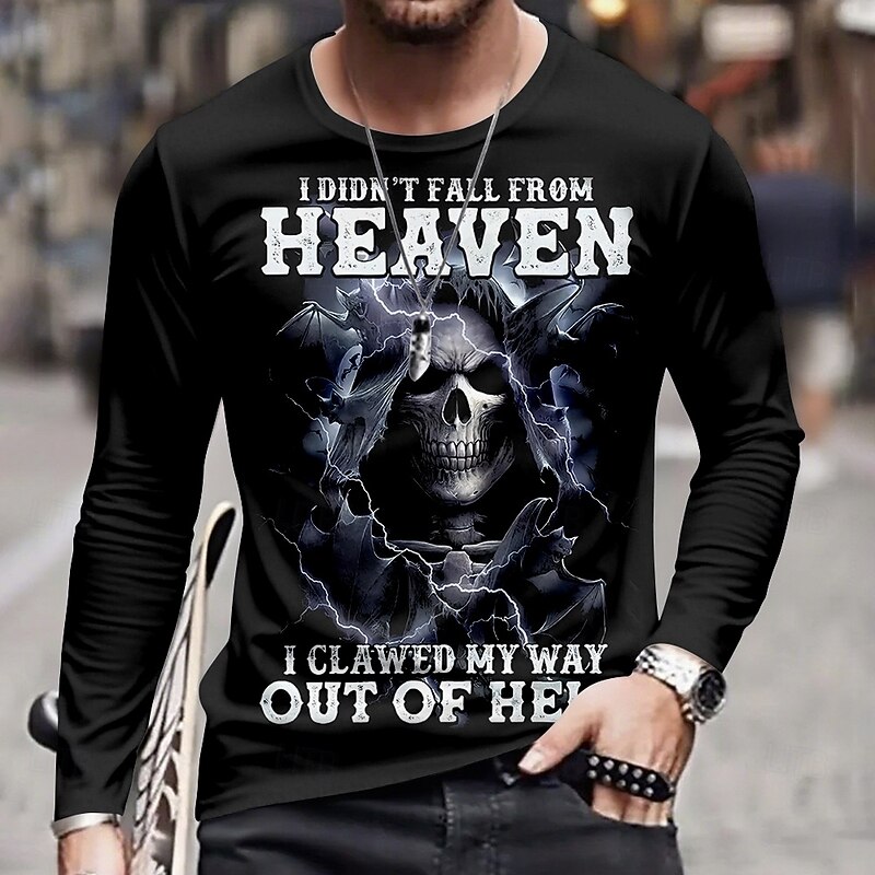 Halloween Men's Skull T Shirt Long Sleeve T shirt 3D Print Crew Neck Shirt Fashion Exaggerated Street Casual Daily Black Blue Purple Fall Winter Clothing Apparel S M L XL XXL XXXL