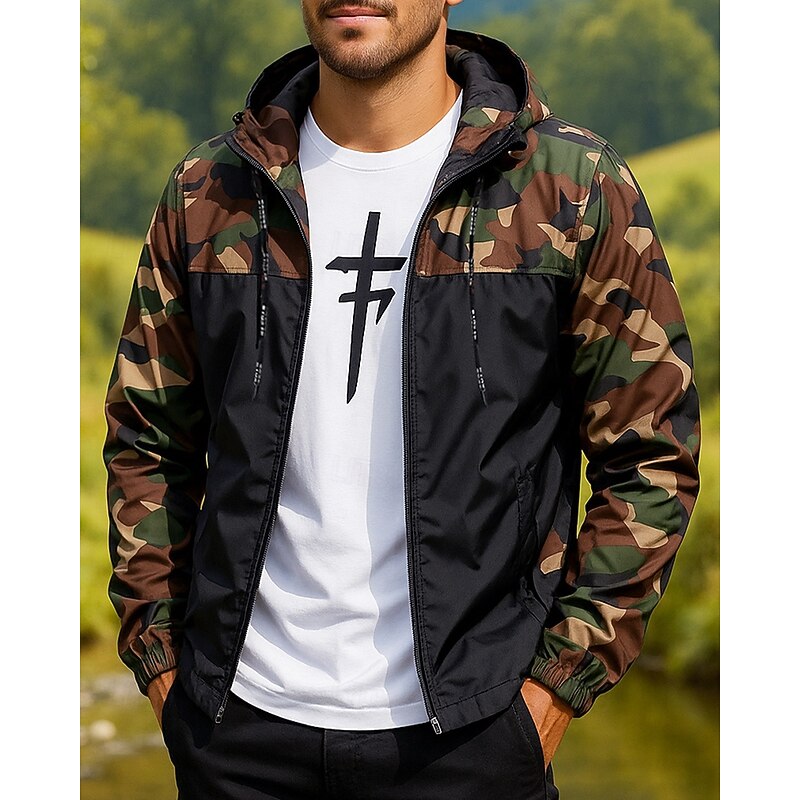 Men's Windbreaker Softshell Jacket Hiking Jacket Outdoor Waterproof Windproof Hiking Outfits Hiking Clothes Spring Autumn / Fall Top Camping / Hiking / Caving Running Camo Army Green Red Blue