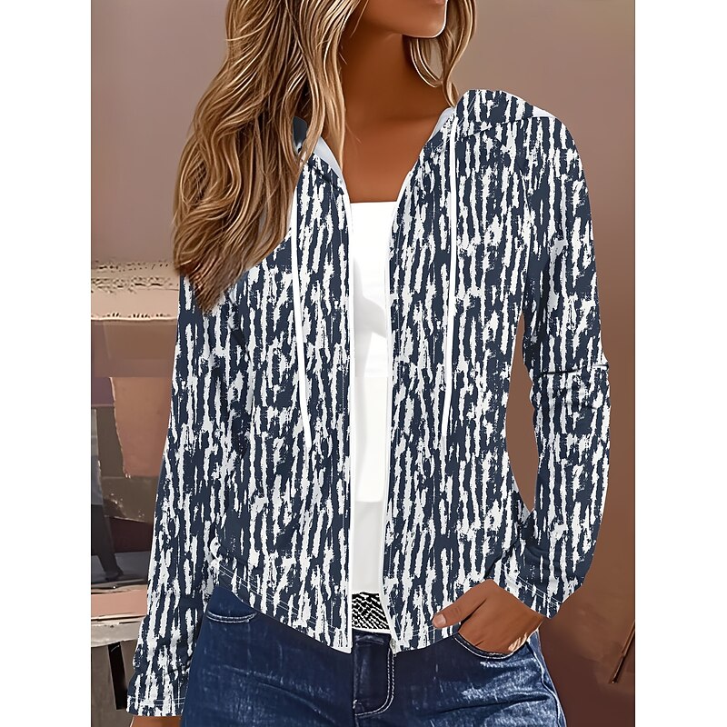 Women's Hoodie Jacket Comfortable Zipper Vintage Sports Fashion Floral School Vacation Home Casual Short Hooded Regular Fit Long Sleeve Outerwear White Red Blue Spring Fall4