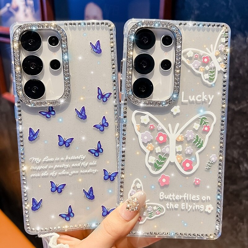 Phone Case For Samsung Galaxy S25 S24 Ultra Plus S24 FE S23 A16 A55 5G A35 5G A15 Back Cover Mirror Kickstand Shockproof Butterfly Silicone4