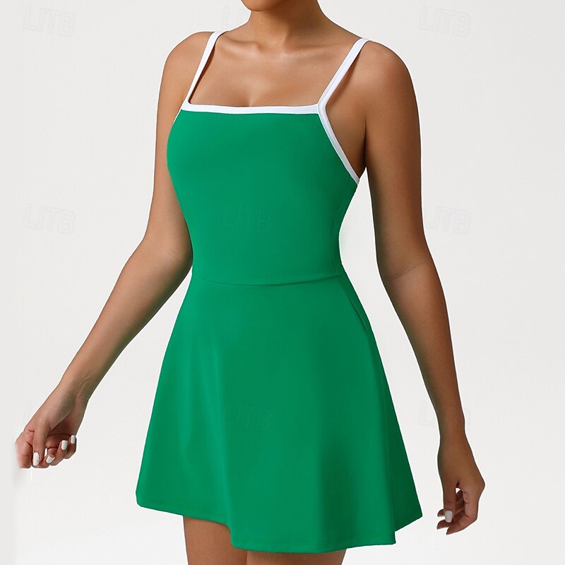 Women's Solid Colored Tennis Dress Stylish Moisture Wicking Breathable Tennis Pickleball Running Dress Black Green Tennis Clothing2