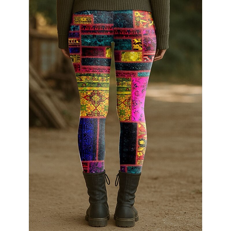 Women's Leggings Vacation Vintage Fashion Ankle-Length High Waist Floral Graphic Geometic Printing Thermal Warm Soft Breathable Stretchy Outdoor Vacation Street Pink Blue Green Spring Fall Winter2