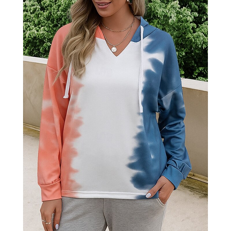 Women's Casual Sweatshirt Pullover Hoodie Drawstring Long Sleeve Top Athleisure Fall V Neck Tie Dye Fashion Outdoor Travel Sports Sportswear Activewear Pink Blue Orange4