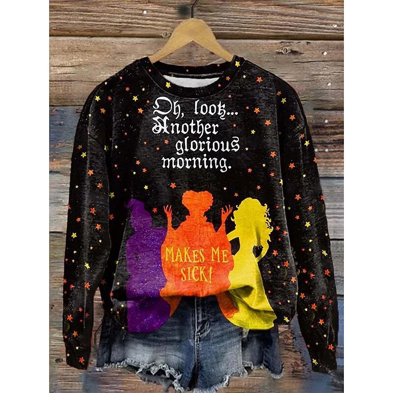 Women's Pullover Sweatshirt Graphic Fashion Casual Long Sleeve Crew Neck Regular Tops Street Dailywear Casual Print Black Orange Beige Fall Winter
