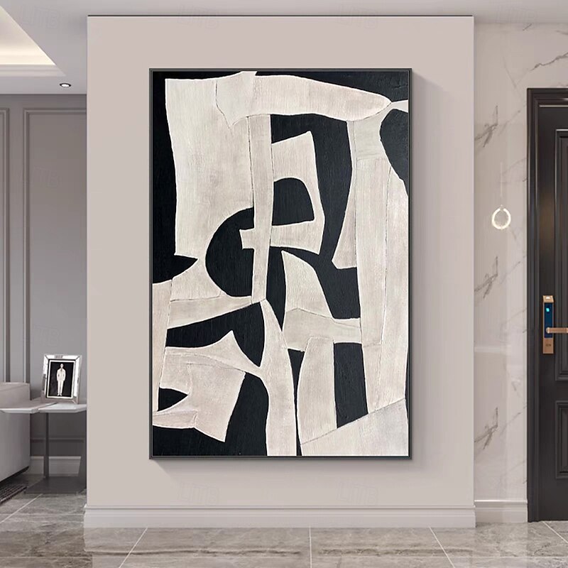 Mintura Hand Painted Abstract Beige Black Texture Oil Paintings on Canvas Modern Abstract Wall Art Picture For Home Decoration Ready To Hang With Stretched Frame2