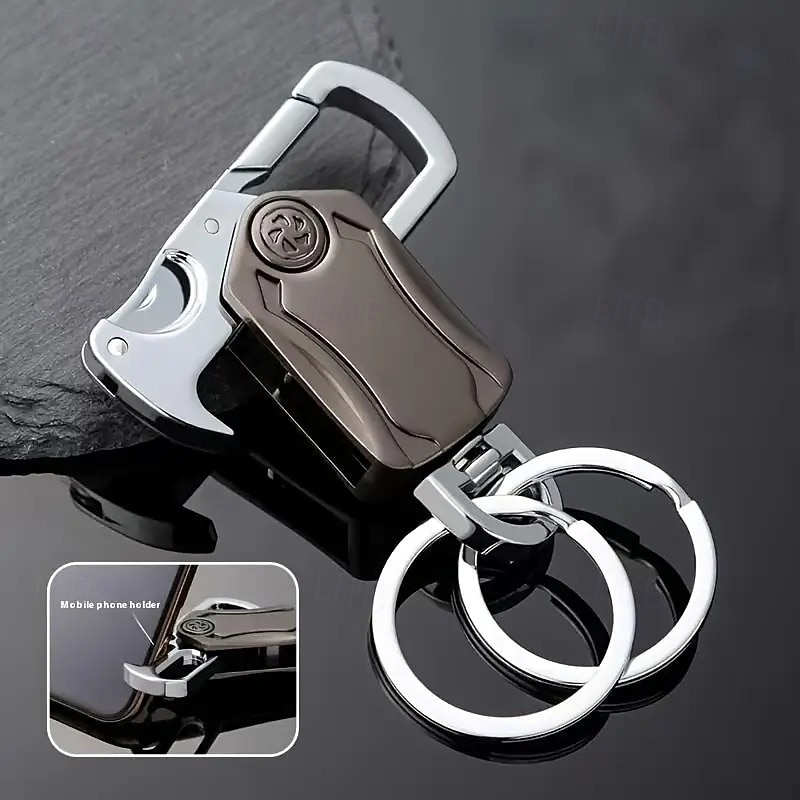 2 Pack Keychain Fidget Spinner Ring 5 in 1 – Stylish Zinc Alloy Multifunctional Keychain with Box Cutter, Bottle Opener, Phone Stand, Uncoated Precious Metal Clip, Durable EDC Gear for Men3