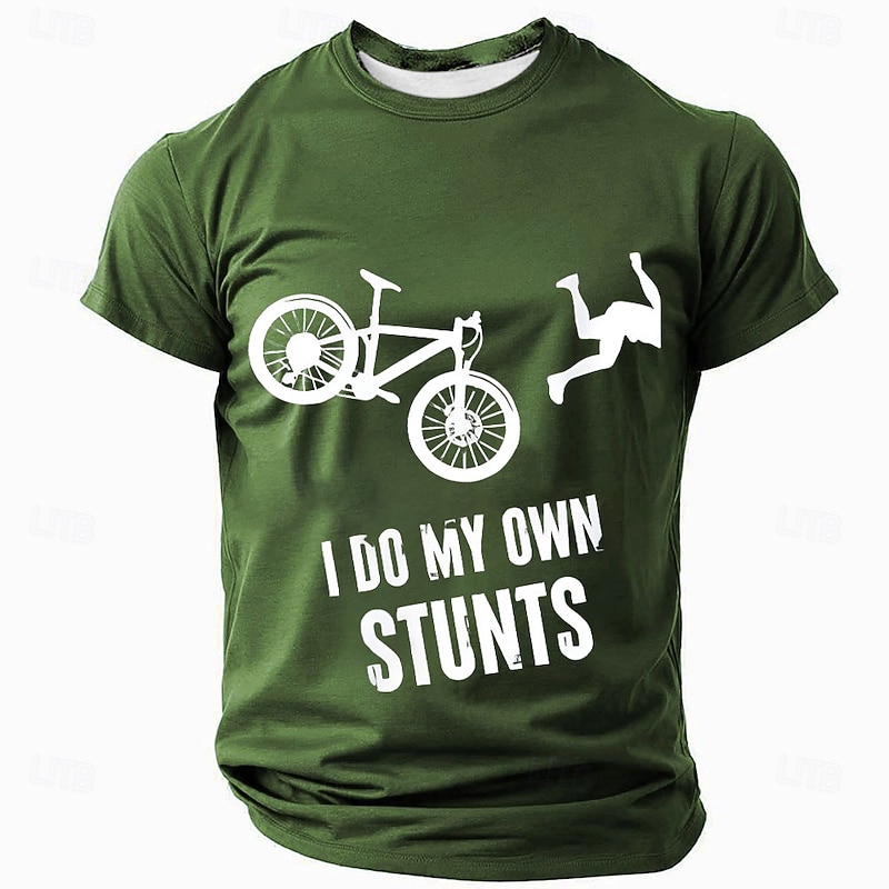 Men's Short Sleeve T-Shirt, Funny Cycling Bicycle Graphic 'I Do My Own Stunts' Print2