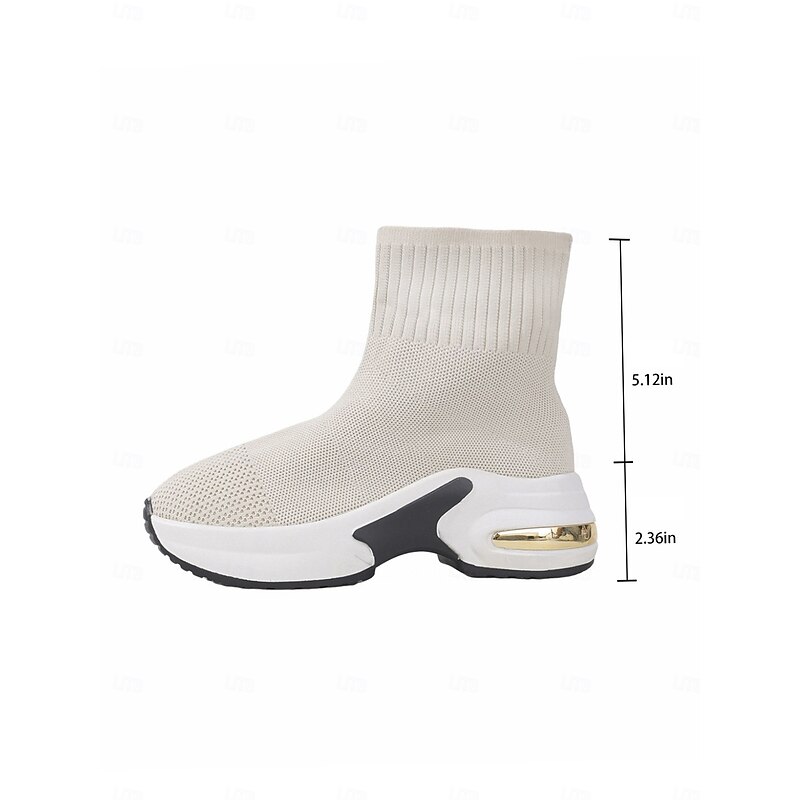 Women's Beige Flyknit Sock Boots with Platform Sole – Lightweight Casual Walking Shoes for Outdoor, Travel and Sports4