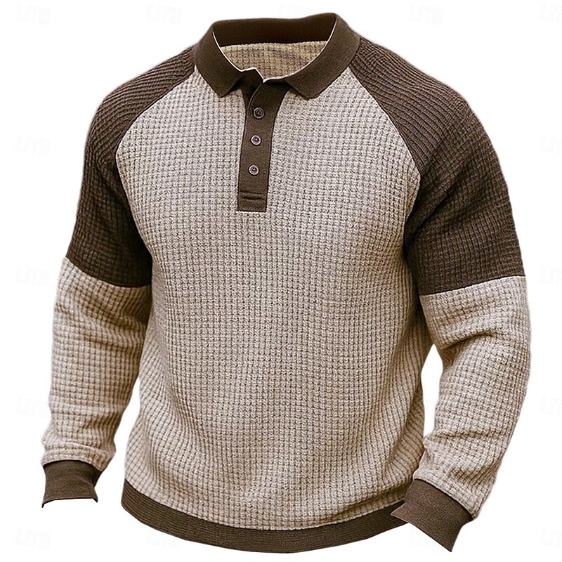Men's Sweatshirt Waffle Sweatshirt Pullover Hoodie Sweatshirt Pullover Button Up Hoodie Khaki Lapel Plain Patchwork Color Block Sports & Outdoor Casual Daily Streetwear Cool Sportswear Fall Spring2