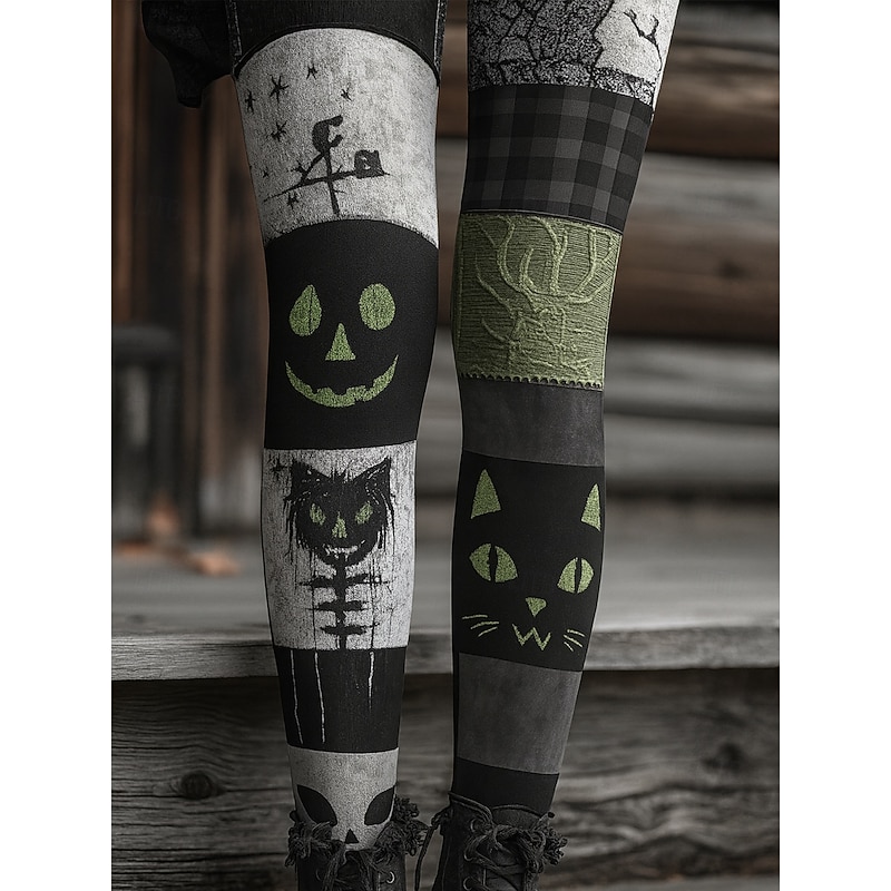 Women's Leggings Vacation Vintage Ethnic Style Ankle-Length High WaistPantsHalloween Graphic Cat 3D Print Quick Dry Breathability Soft Stretchy Outdoor Home Causal Black White Green Fall Regular Fit