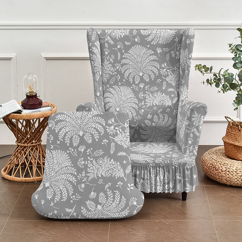 Wingback Chair Cover Floral Striped Geometric Print Polyester Slipcover | Stretchable Furniture Protector for Living Room, Dining, Office3