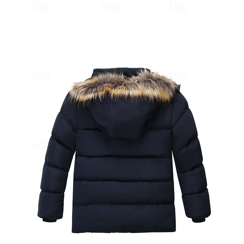 Kids Boys' Down Coat Hoodie Jacket Outerwear Letter Long Sleeve Zipper Pocket Coat Outdoor Daily Black Red Navy Blue Winter 4 years+2