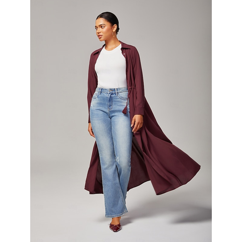 Women's Dress Casual Boho Maxi Mid Rise Dress Wine Red Lyocell Comfortable Breathable Adjustable Waistband2