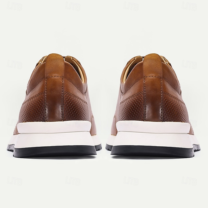 Men's Brown Leather Casual Sneakers – Lightweight Lace-Up Sport Shoes for Daily Wear, Travel and Weekend Outings4