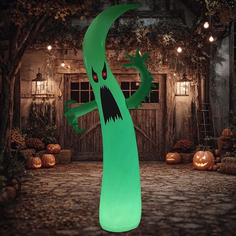 1 Pc 2.96M/9.71FT Halloween Ghost RGB LED with Light PVC Inflatable Air Model AAA Battery Remote Control Control Outdoor Courtyard Lawn Garden Party Halloween Festival Atmosphere Decorative Light
