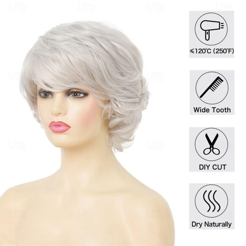 Grey Short Curly Wigs for Women Old Lady Wig with Bangs Natural Synthetic Heat Resistant Cosplay Daily Party Wigs3
