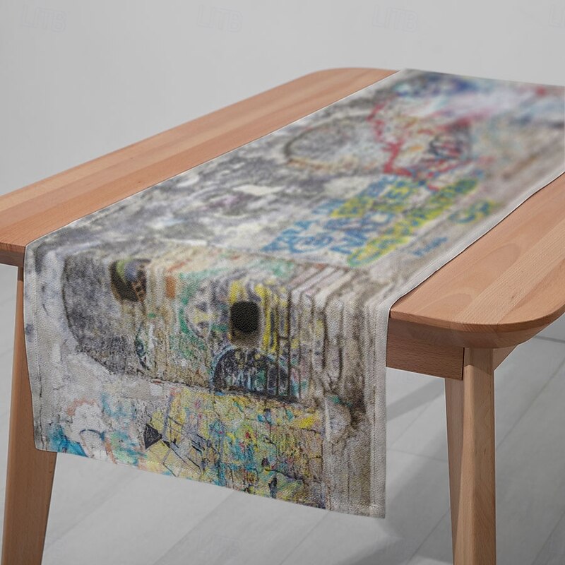 1PC Color Graffiti Table Runner Table Flag - Digital Printed Rectangular Tablecloth 33x180cm (13x70.5in) for Restaurant, Banquet, Party Decoration Supplies