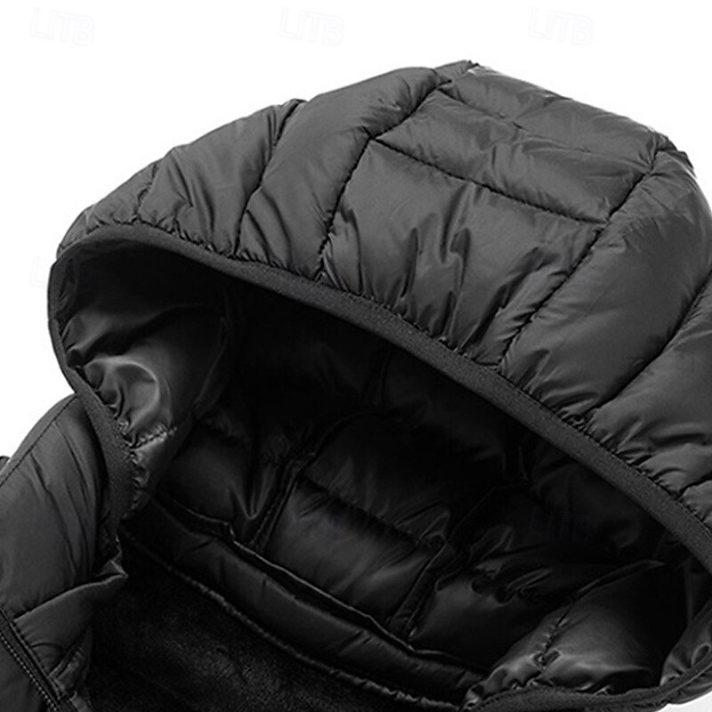 Men's Puffer Vest Vest Gilet Vacation Daily Date Fashion Casual Fall & Winter Pocket Polyester Warm Comfortable Solid Color Zipper Hooded Regular Fit Black Royal Blue Purple Khaki Vest3