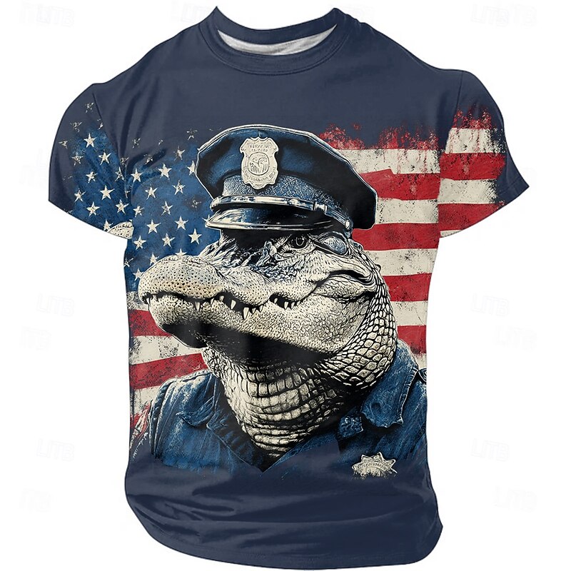 Men's Crocodile 3D USA T Shirt Short Sleeve T shirt 3D Print Crew Neck Shirt Fashion Exaggerated Daily Party Street Casual Black Red Blue Summer Spring Clothing Apparel S M L XL XXL XXXL