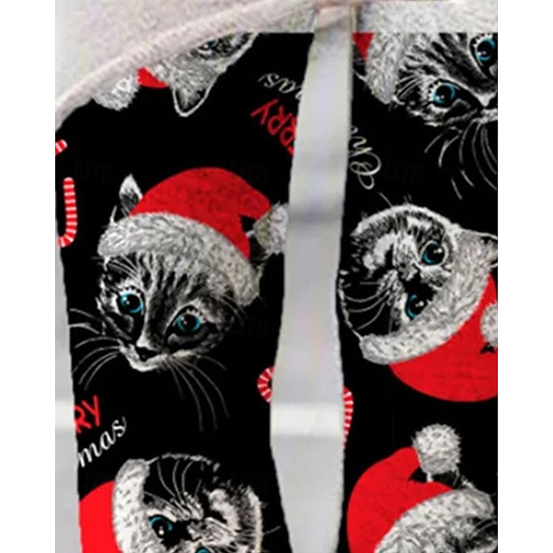 Women's Pants Trousers Leggings Cozy Leggings Streetwear Casual Full Length High WaistPantsChristmas Cat Elastic Waist Print Breathability Comfortable Stretchy Vacation Street Daily Wear Black Summer2