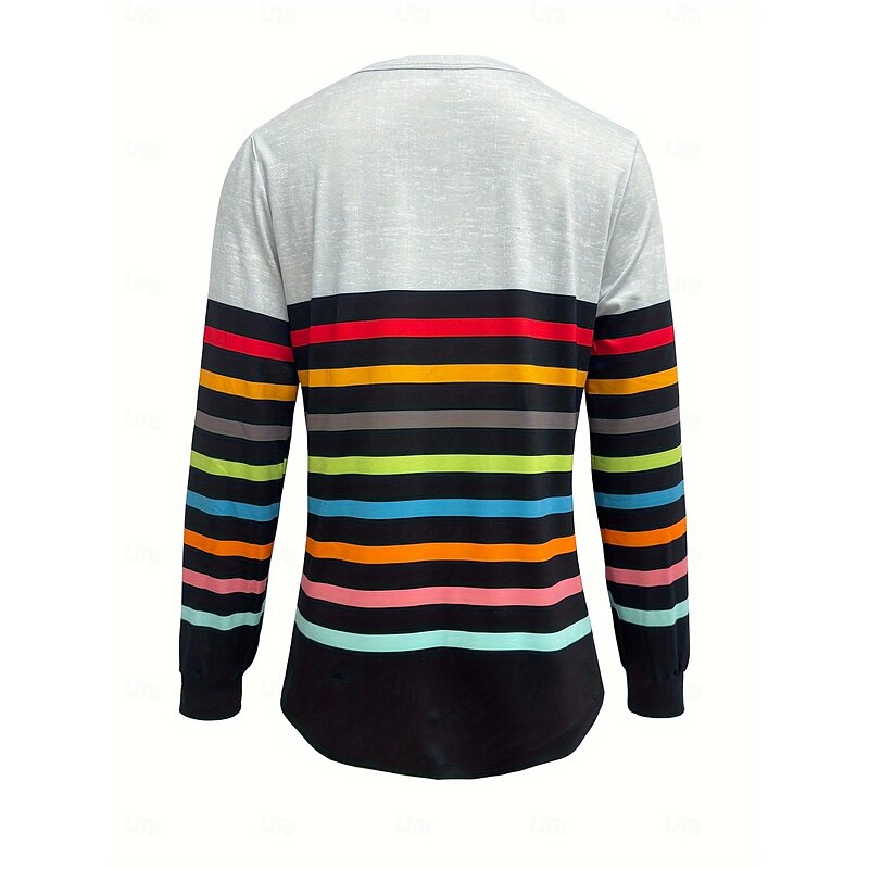 Women's T Shirt Graphic Geometric Vintage Stylish Classic Long Sleeve Crew Neck Regular Tops Daily Going out Weekend Buttons Print White Spring Fall Winter2