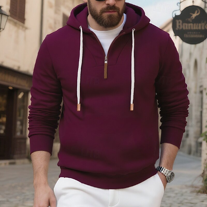 Men's Hoodie Pullover Hoodie Sweatshirt Fleece Hoodie Apricot Black White Burgundy Navy Blue Hooded Plain Patchwork Sports & Outdoor Casual Daily Streetwear Cool Sportswear Winter Clothing Apparel2