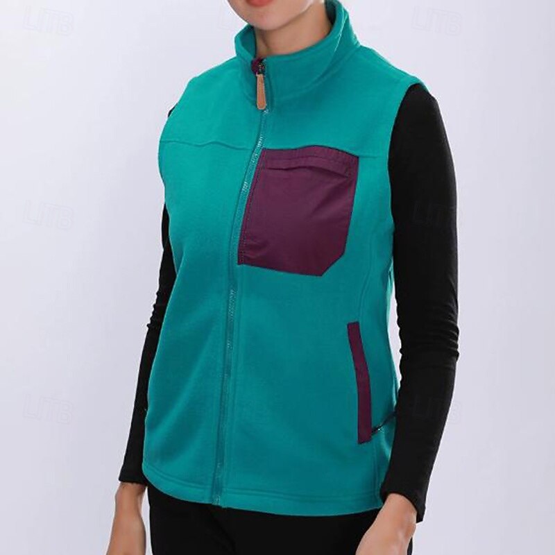 Women's Hiking Vest Fleece Vest Thermal Vest Sleeveless Vest Outdoor Thermal Warm Winter Zipper Polyester White Pink Blue Hunting Fishing Climbing