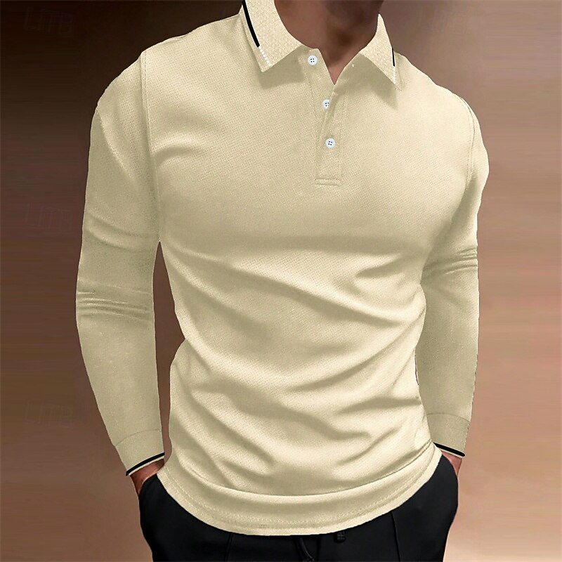 Men's Golf Shirt Golf Polos Shirts Work Casual Lapel Long Sleeve Basic Modern Plain Buttons Spring Fall Regular Fit Black Red Navy Blue Green Khaki Light Blue Golf Shirt