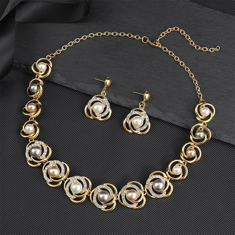 Jewelry Set Two-piece Suit Pearl Chrome 1 Necklace Earrings Women's Elegant Vintage Fashion Vintage Style Classic Round Jewelry Set For Wedding Party Wedding Guest2