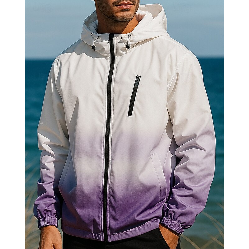Men's Windbreaker Softshell Jacket Hiking Jacket Outdoor Waterproof Windproof Hiking Outfits Hiking Clothes Spring Autumn / Fall Top Camping / Hiking / Caving Running Gradient Purple Grey4